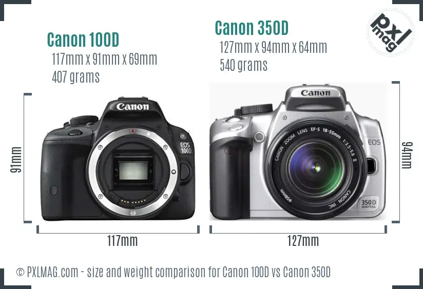 Canon 100D vs Canon 350D size comparison