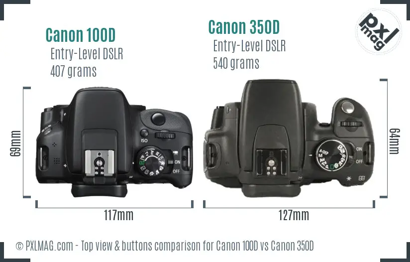 Canon 100D vs Canon 350D top view buttons comparison
