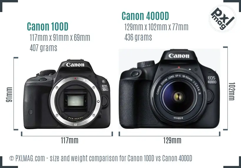 Canon 100D vs Canon 4000D size comparison