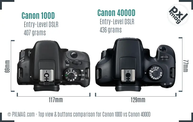 Canon 100D vs Canon 4000D top view buttons comparison