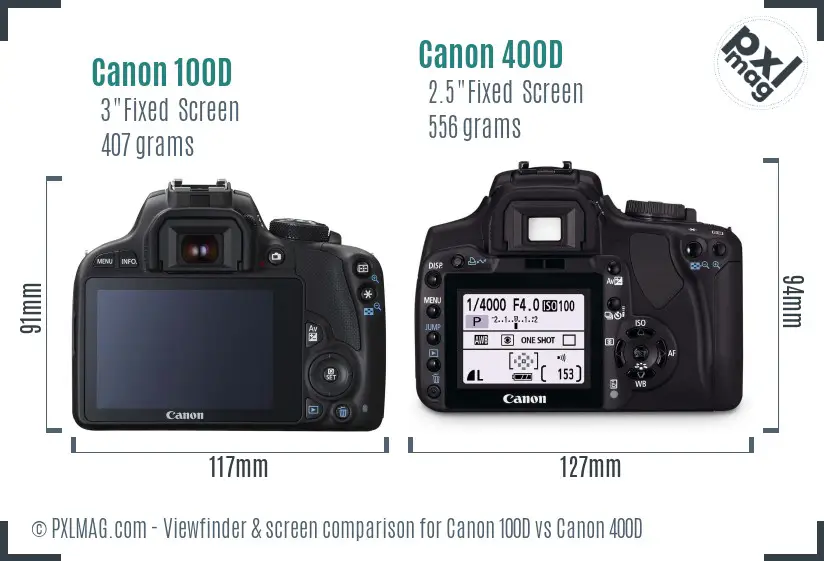 Canon 100D vs Canon 400D Screen and Viewfinder comparison