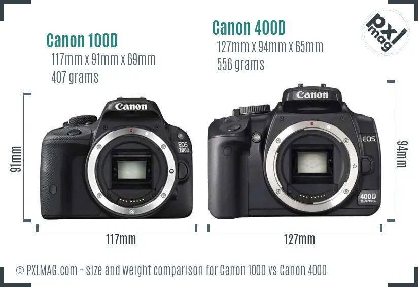 Canon 100D vs Canon 400D size comparison