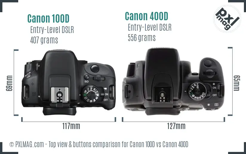 Canon 100D vs Canon 400D top view buttons comparison