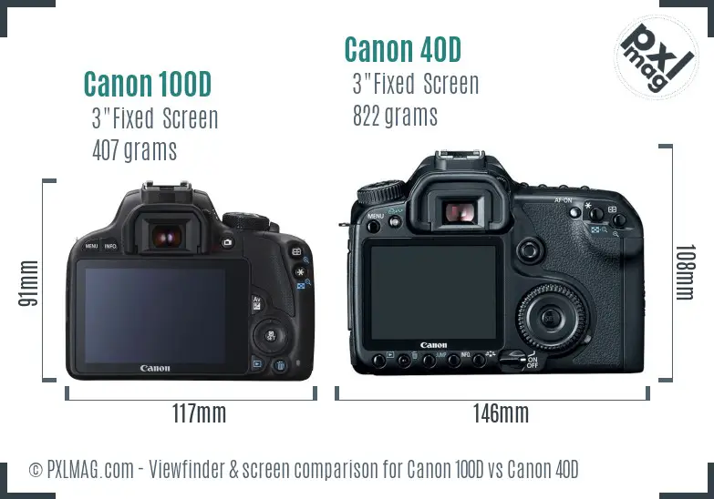 Canon 100D vs Canon 40D Screen and Viewfinder comparison Canon 100D vs Canon 40D Screen and Viewfinder comparison