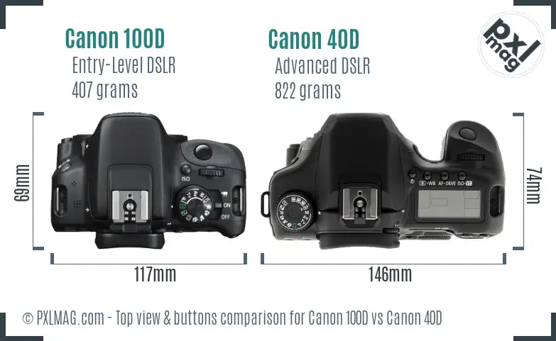 Canon 100D vs Canon 40D top view buttons comparison Canon 100D vs Canon 40D top view buttons comparison