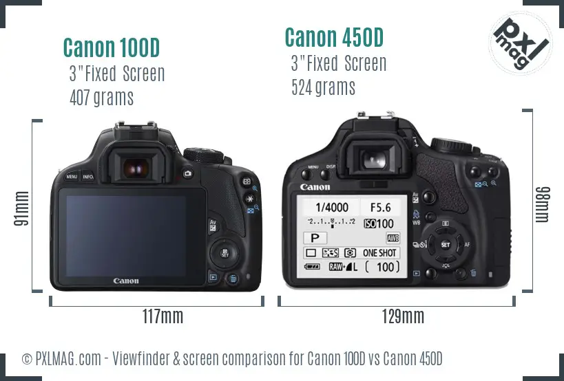 Canon 100D vs Canon 450D Screen and Viewfinder comparison
