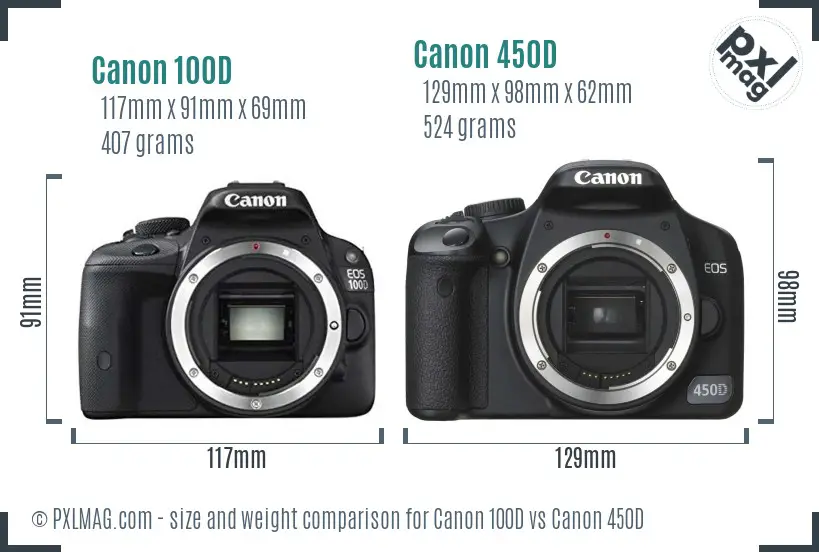 Canon 100D vs Canon 450D size comparison