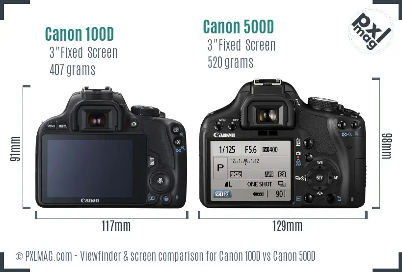 Canon 100D vs Canon 500D Screen and Viewfinder comparison