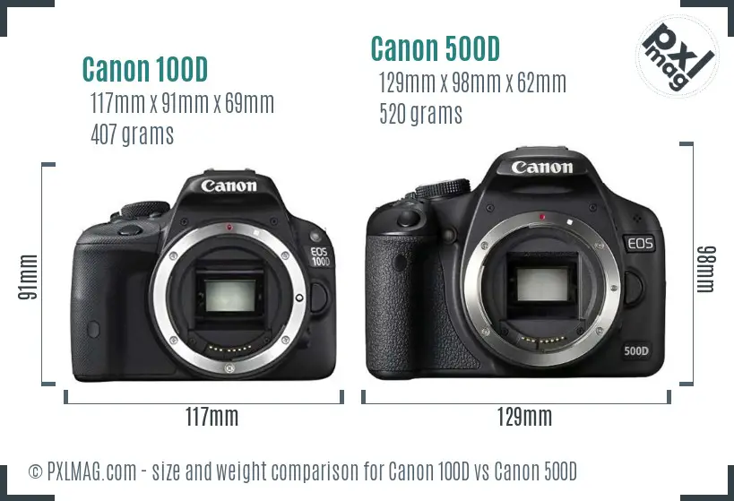Canon 100D vs Canon 500D size comparison