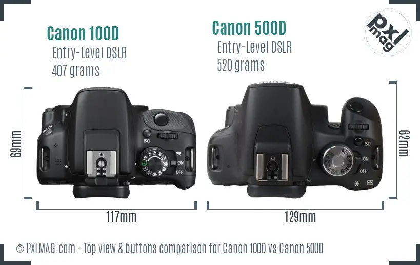 Canon 100D vs Canon 500D top view buttons comparison