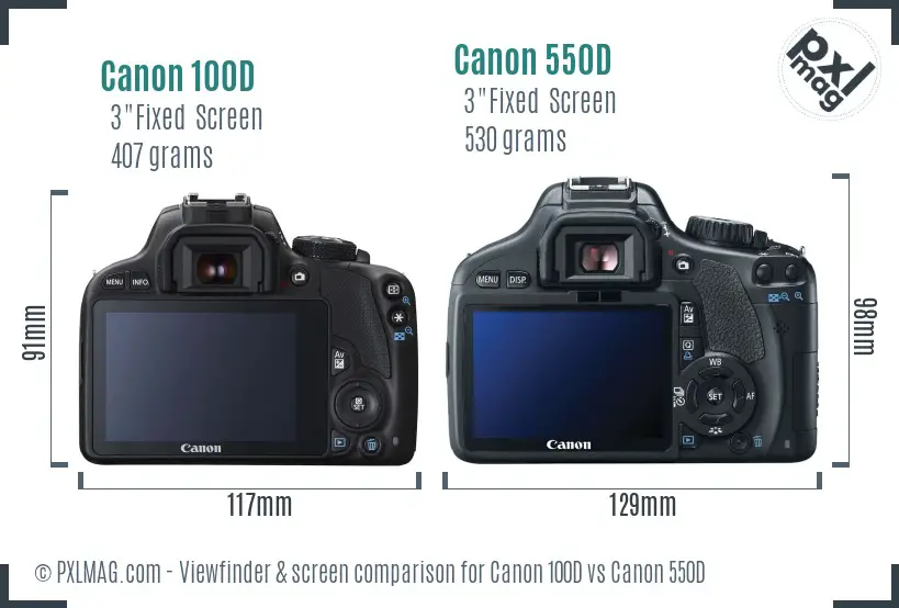 Canon 100D vs Canon 550D Screen and Viewfinder comparison