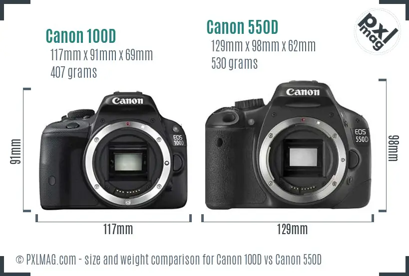 Canon 100D vs Canon 550D size comparison