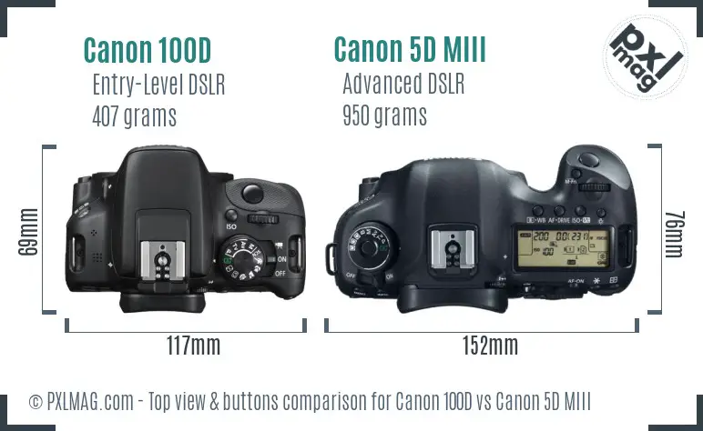 Canon 100D vs Canon 5D MIII top view buttons comparison