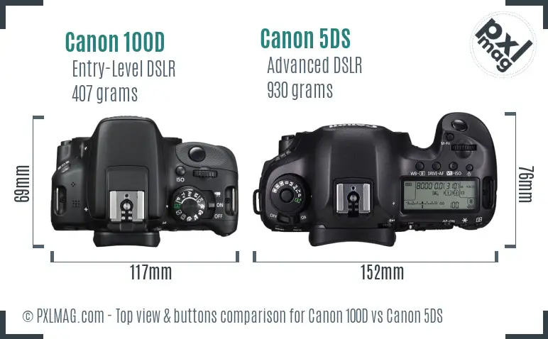 Canon 100D vs Canon 5DS top view buttons comparison