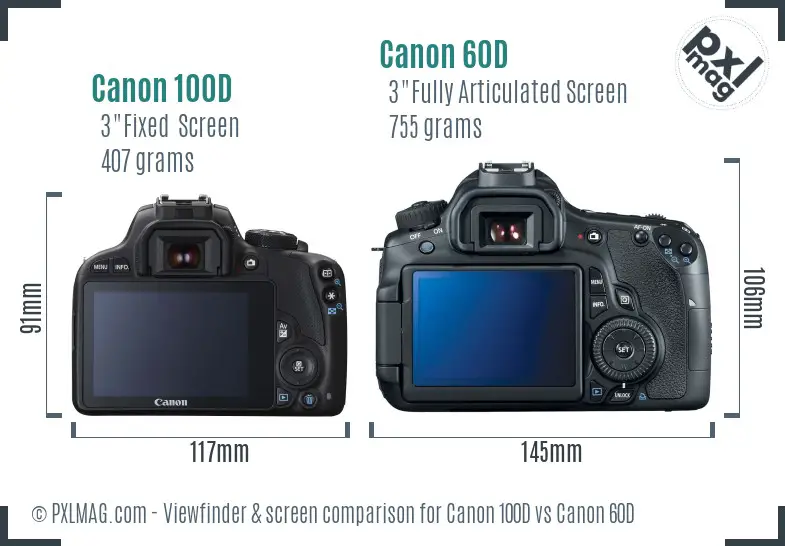 Canon 100D vs Canon 60D Screen and Viewfinder comparison