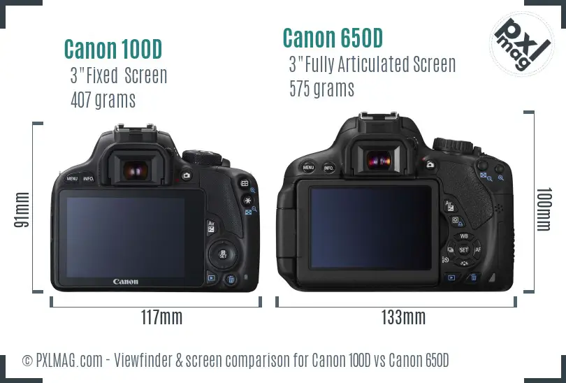 Canon 100D vs Canon 650D Screen and Viewfinder comparison