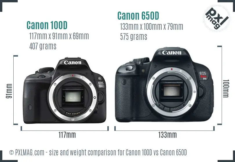 Canon 100D vs Canon 650D size comparison