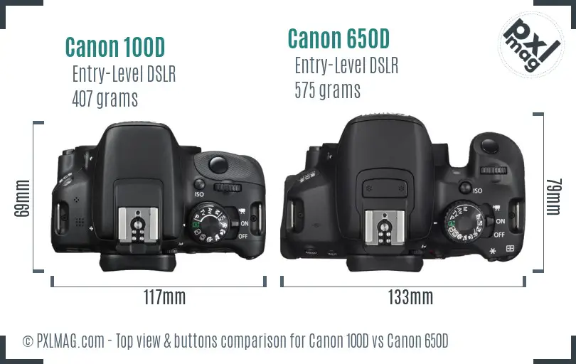Canon 100D vs Canon 650D top view buttons comparison