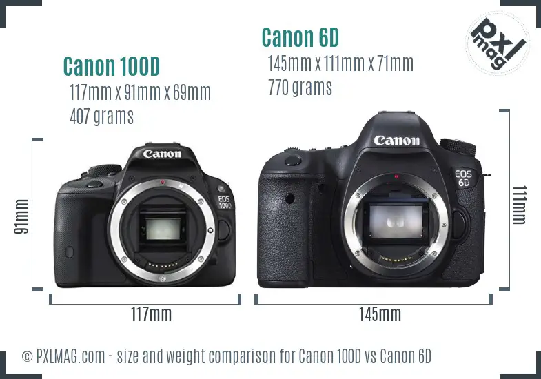 Canon 100D vs Canon 6D size comparison