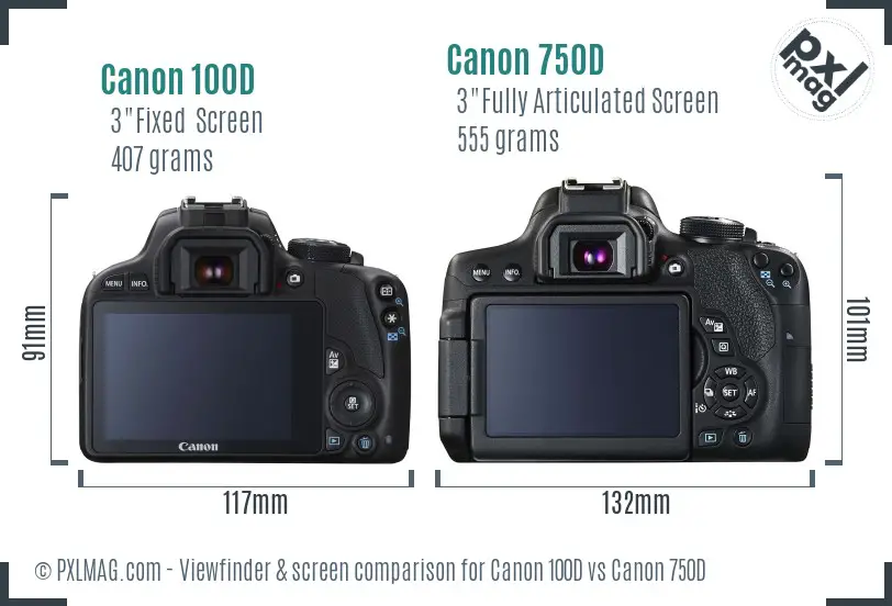 Canon 100D vs Canon 750D Screen and Viewfinder comparison