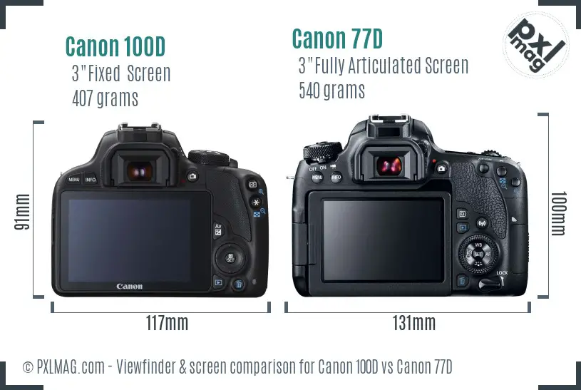 Canon 100D vs Canon 77D Screen and Viewfinder comparison