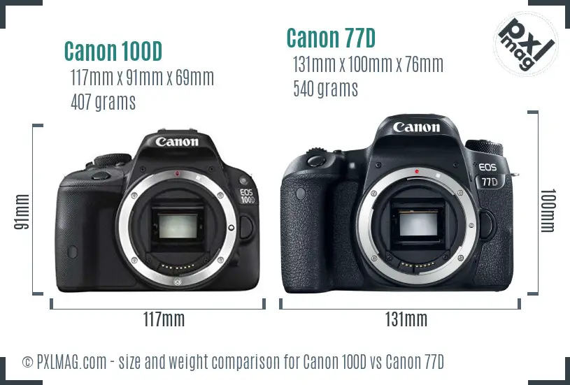 Canon 100D vs Canon 77D size comparison