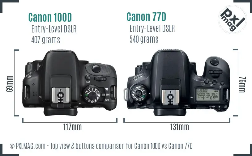 Canon 100D vs Canon 77D top view buttons comparison
