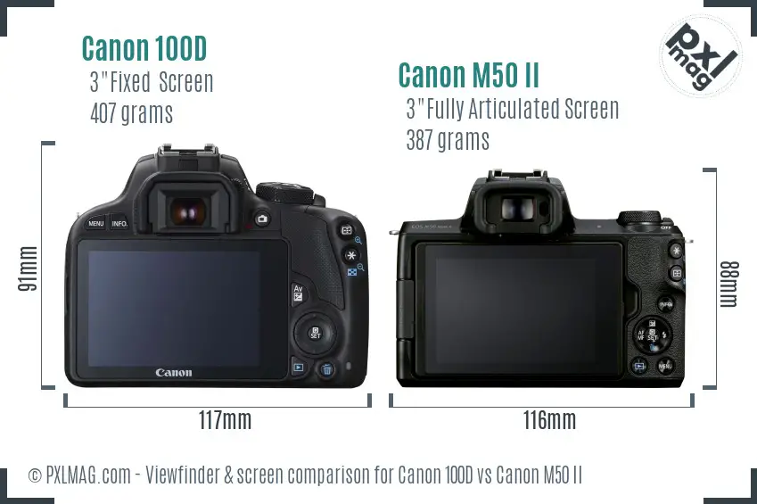 Canon 100D vs Canon M50 II Screen and Viewfinder comparison