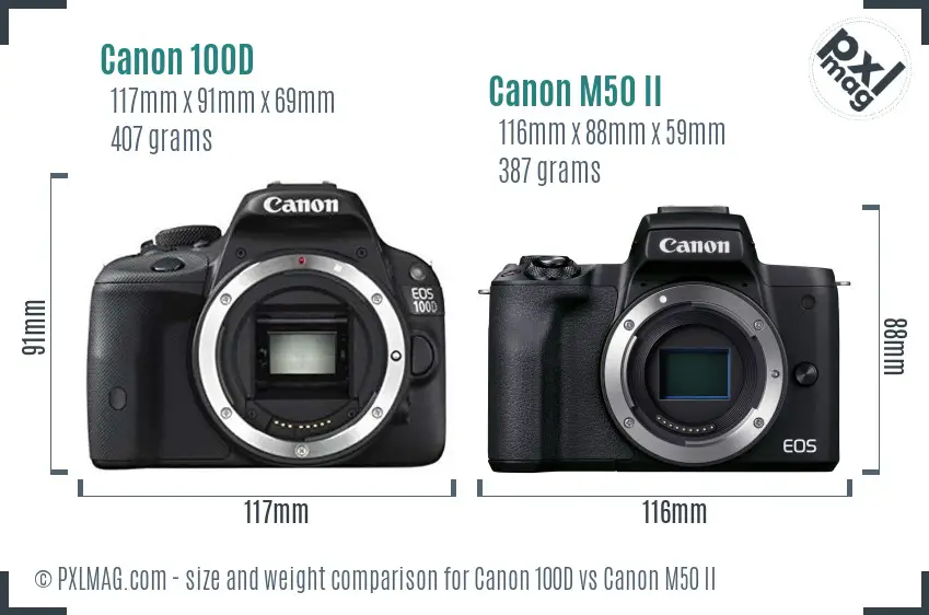 Canon 100D vs Canon M50 II size comparison