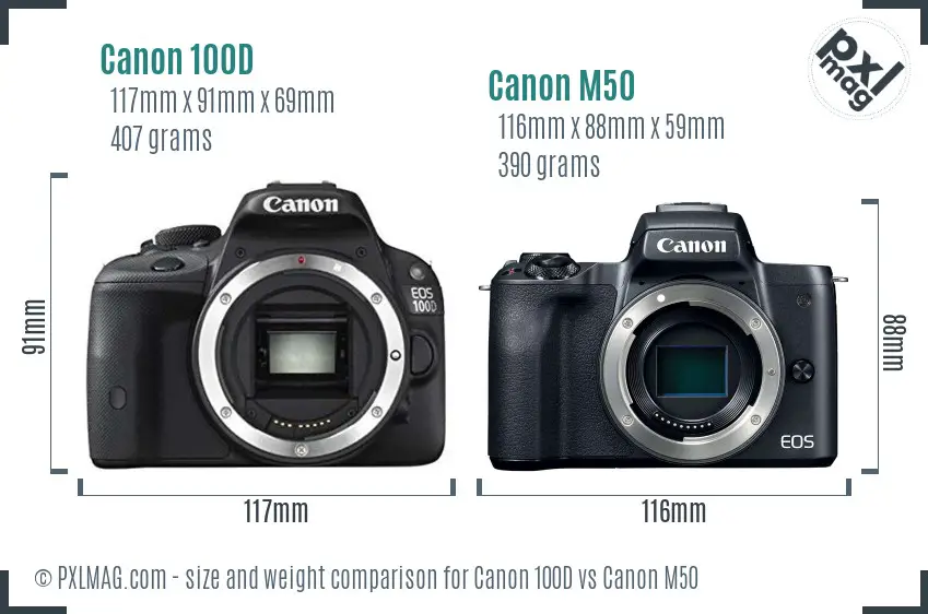 Canon 100D vs Canon M50 size comparison