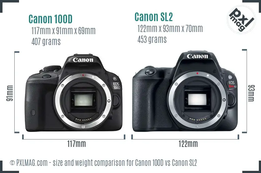 Canon 100D vs Canon SL2 size comparison