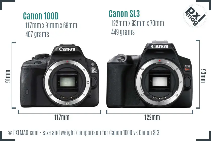 Canon 100D vs Canon SL3 size comparison