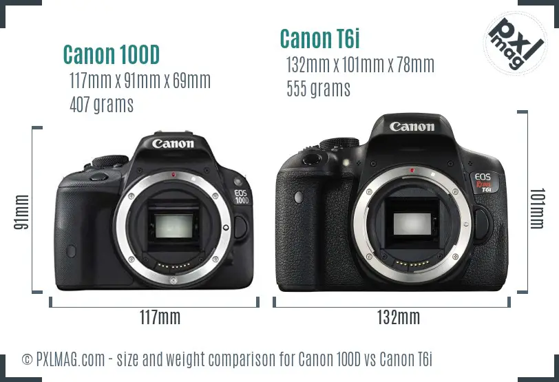 Canon 100D vs Canon T6i size comparison