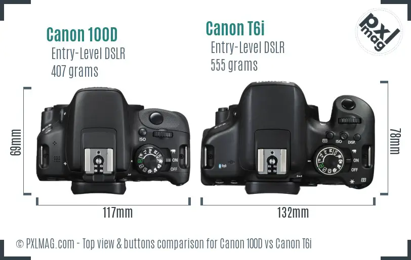 Canon 100D vs Canon T6i top view buttons comparison