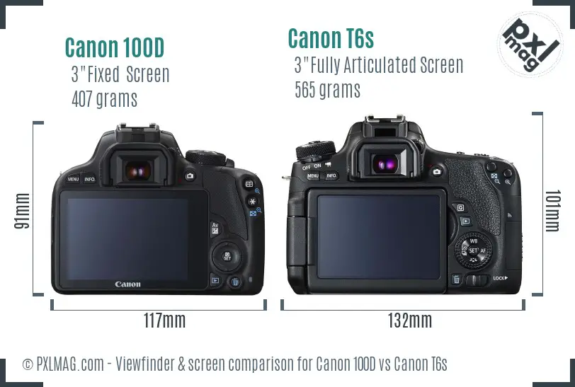 Canon 100D vs Canon T6s Screen and Viewfinder comparison