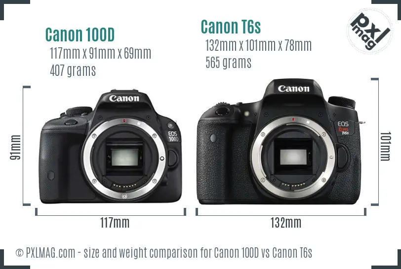 Canon 100D vs Canon T6s size comparison