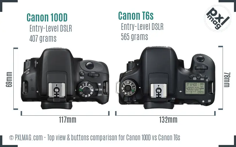 Canon 100D vs Canon T6s top view buttons comparison