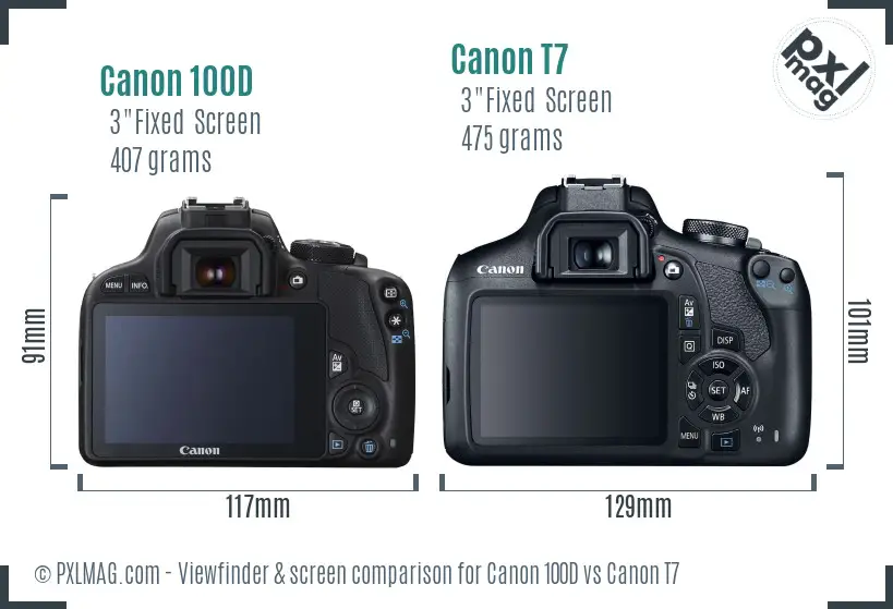 Canon 100D vs Canon T7 Screen and Viewfinder comparison