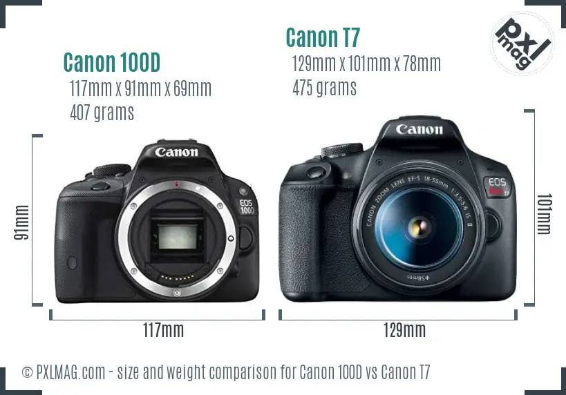 Canon 100D vs Canon T7 size comparison