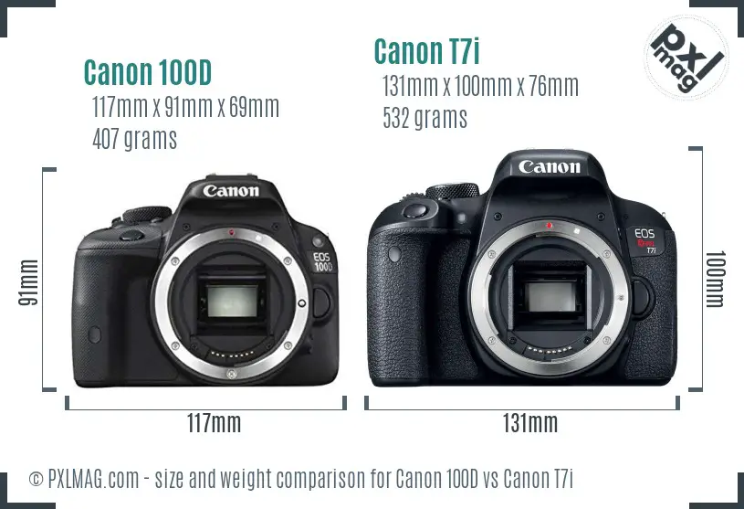 Canon 100D vs Canon T7i size comparison