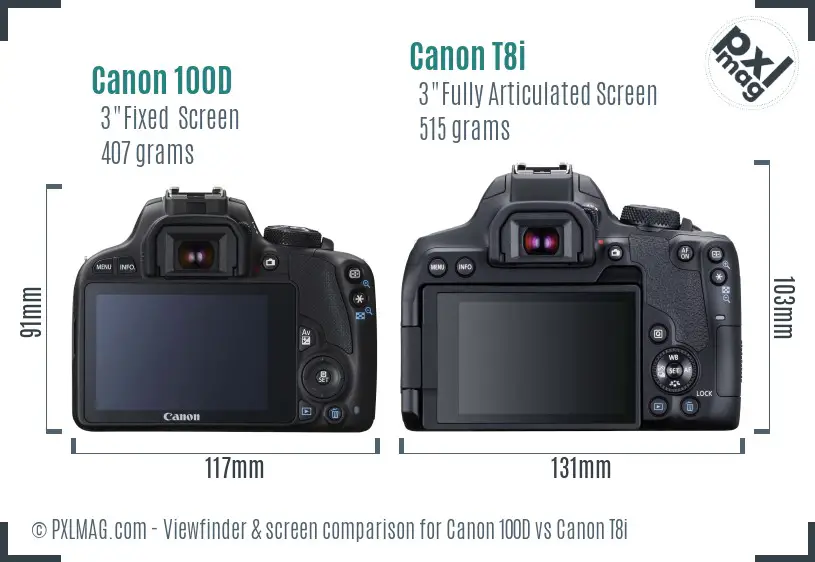 Canon 100D vs Canon T8i Screen and Viewfinder comparison