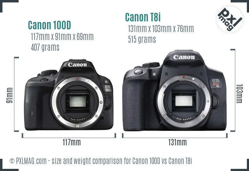 Canon 100D vs Canon T8i size comparison