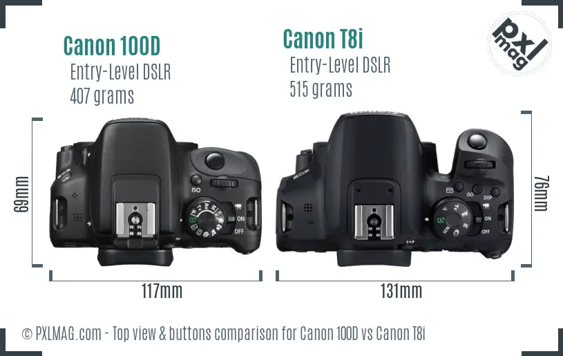 Canon 100D vs Canon T8i top view buttons comparison