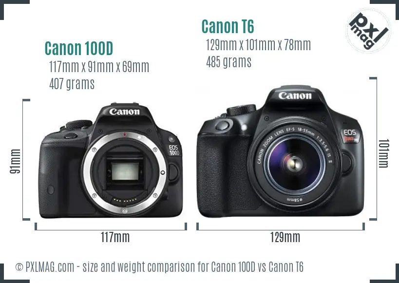 Canon 100D vs Canon T6 size comparison
