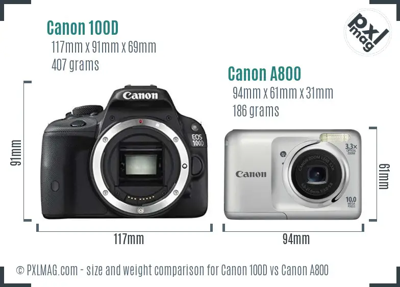 Canon 100D vs Canon A800 size comparison