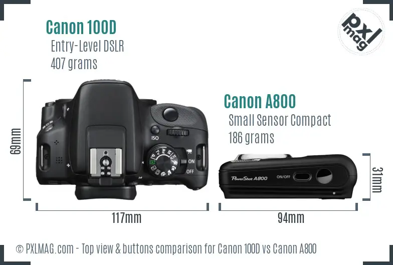 Canon 100D vs Canon A800 top view buttons comparison