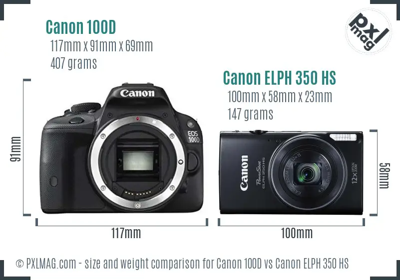 Canon 100D vs Canon ELPH 350 HS size comparison Canon 100D vs Canon ELPH 350 HS size comparison