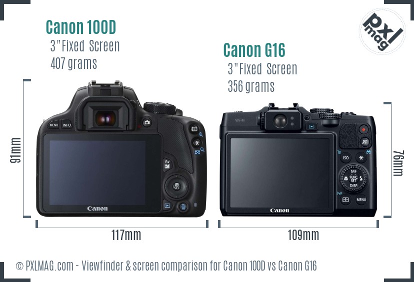 Canon 100D vs Canon G16 Screen and Viewfinder comparison