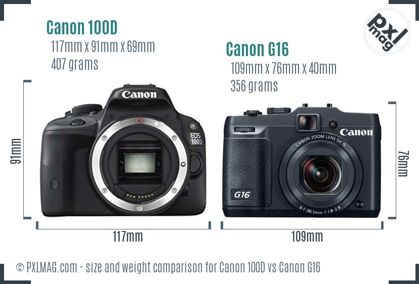 Canon 100D vs Canon G16 size comparison Canon 100D vs Canon G16 size comparison