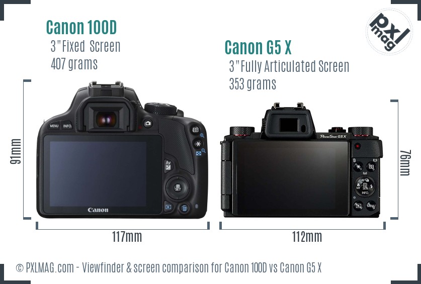 Canon 100D vs Canon G5 X Screen and Viewfinder comparison